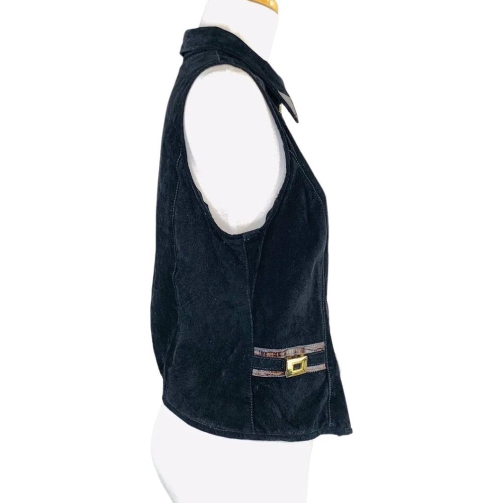 St. Maarten Dallas Suede  Biker Vest Croc Leather Trim Vintage  Full Zip M USA - Picture 5 of 8